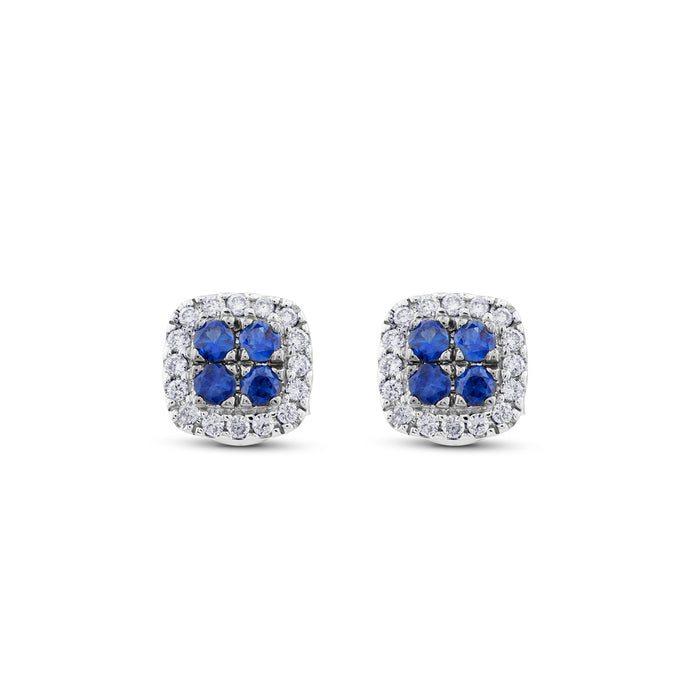Pendientes cuadrados "Royal Trilogy" de oro blanco con diamantes y zafiros