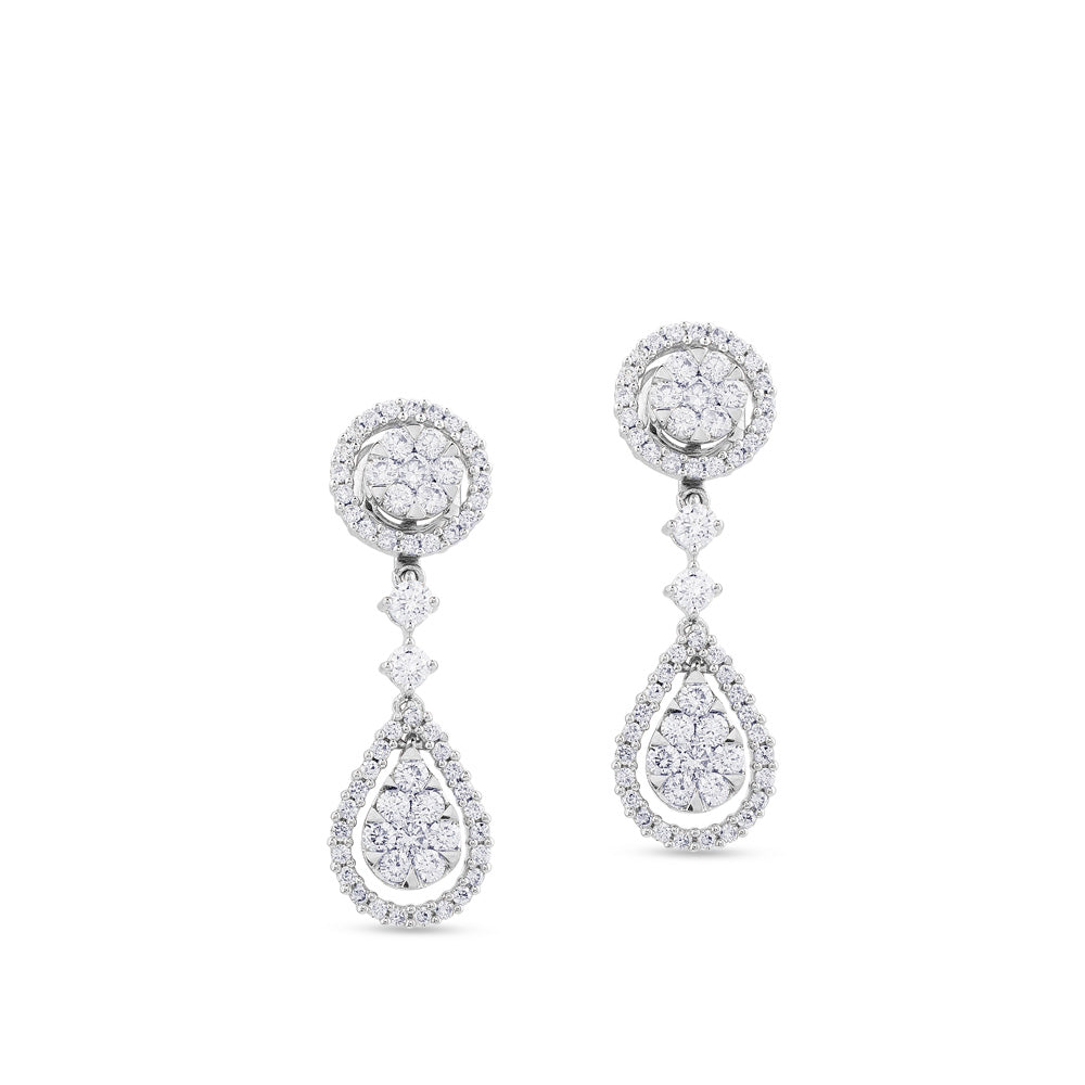 Pendientes largos de oro blanco desmontables con lágrima de pavé de diamantes