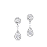 Pendientes largos de oro blanco desmontables con lágrima de pavé de diamantes