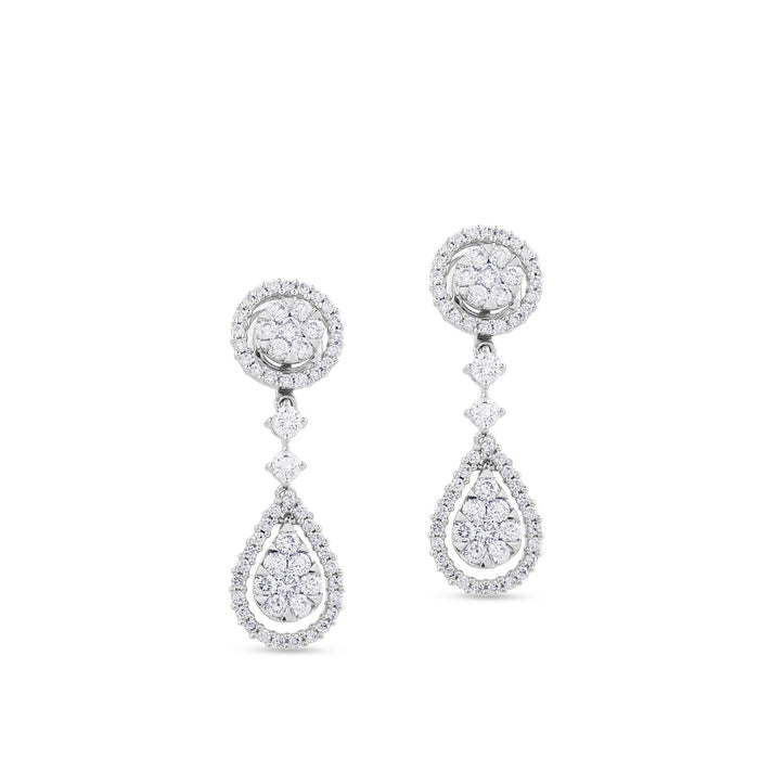 Pendientes largos de oro blanco desmontables con lágrima de pavé de diamantes