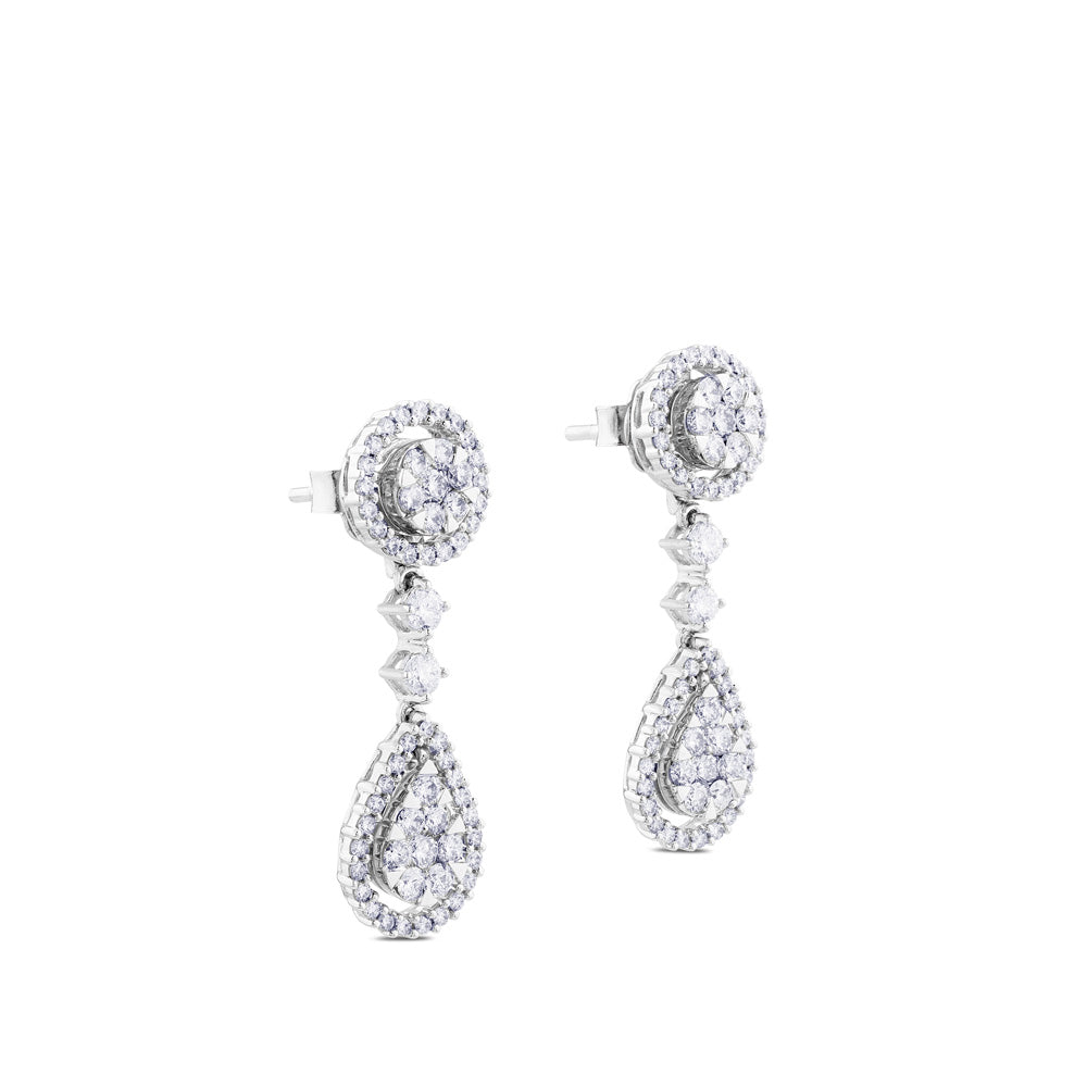 Pendientes largos de oro blanco desmontables con lágrima de pavé de diamantes