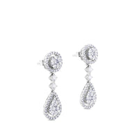 Pendientes largos de oro blanco desmontables con lágrima de pavé de diamantes