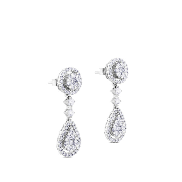 Pendientes largos de oro blanco desmontables con lágrima de pavé de diamantes