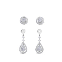 Pendientes largos de oro blanco desmontables con lágrima de pavé de diamantes