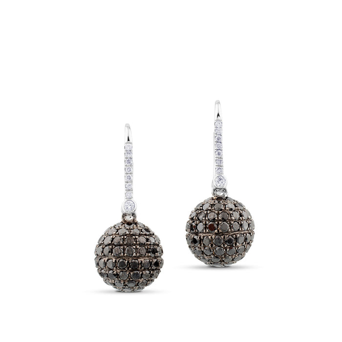 Pendientes GeometriCh de oro blanco con diamantes y bolas de diamantes negros