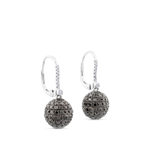 Pendientes GeometriCh de oro blanco con diamantes y bolas de diamantes negros