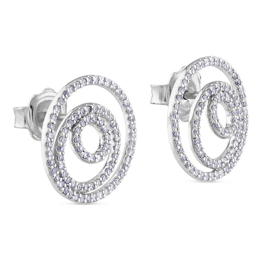 Pendientes  GeometriCh de oro blanco con círculos de pavé de diamantes