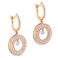Pendientes de oro rosa con círculo de pavé de diamantes y diamante al aire