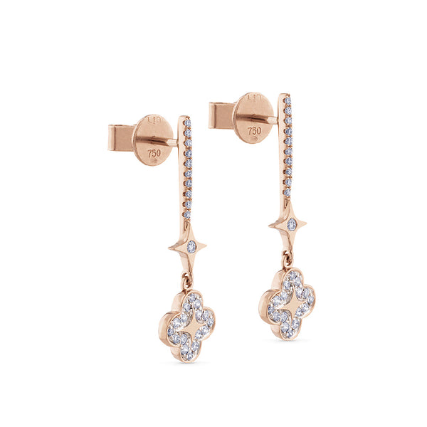 Pendientes largos "Pensamiento" de oro rosa con diamantes