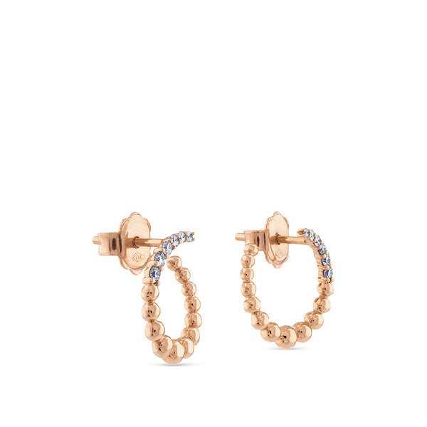 Pendientes  GeometriCh de oro rosa semicírculo en bolitas con diamantes