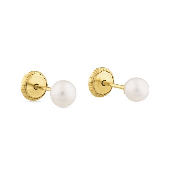 Pendientes de perlas en oro amarillo 4 mm