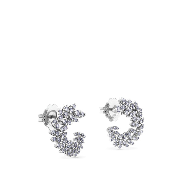 Pendientes de oro blanco en rama circular con diamantes