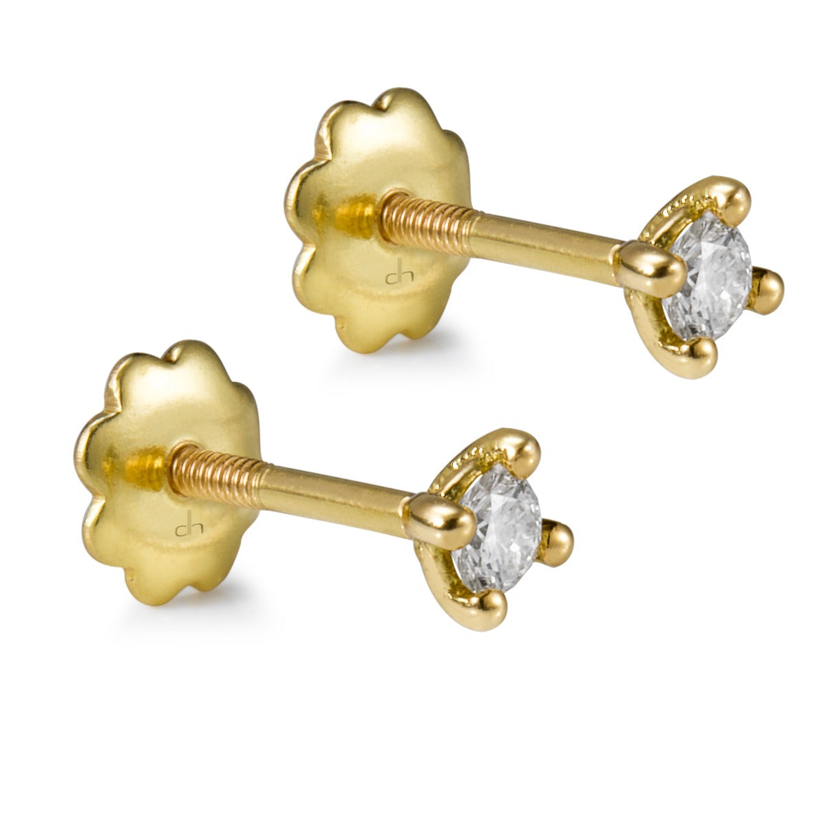 Pendientes-bebe-oro-amarillo-diamantes-garra - Ref J5639TB_Chocrón Joyeros