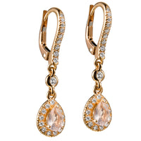 Pendientes_Caramelo_oro_rosa_cuarzos_rosas_orla_diamantes_vista_latreral_Ref_J5694PB