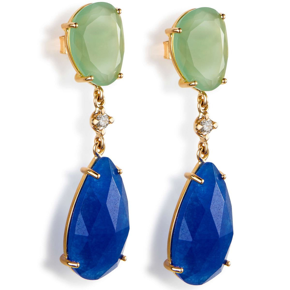 pendientes-lollipop-oro-rosa-cuarzo-verde-azul-diamante - Ref J5455pb Chocrón Joyeros