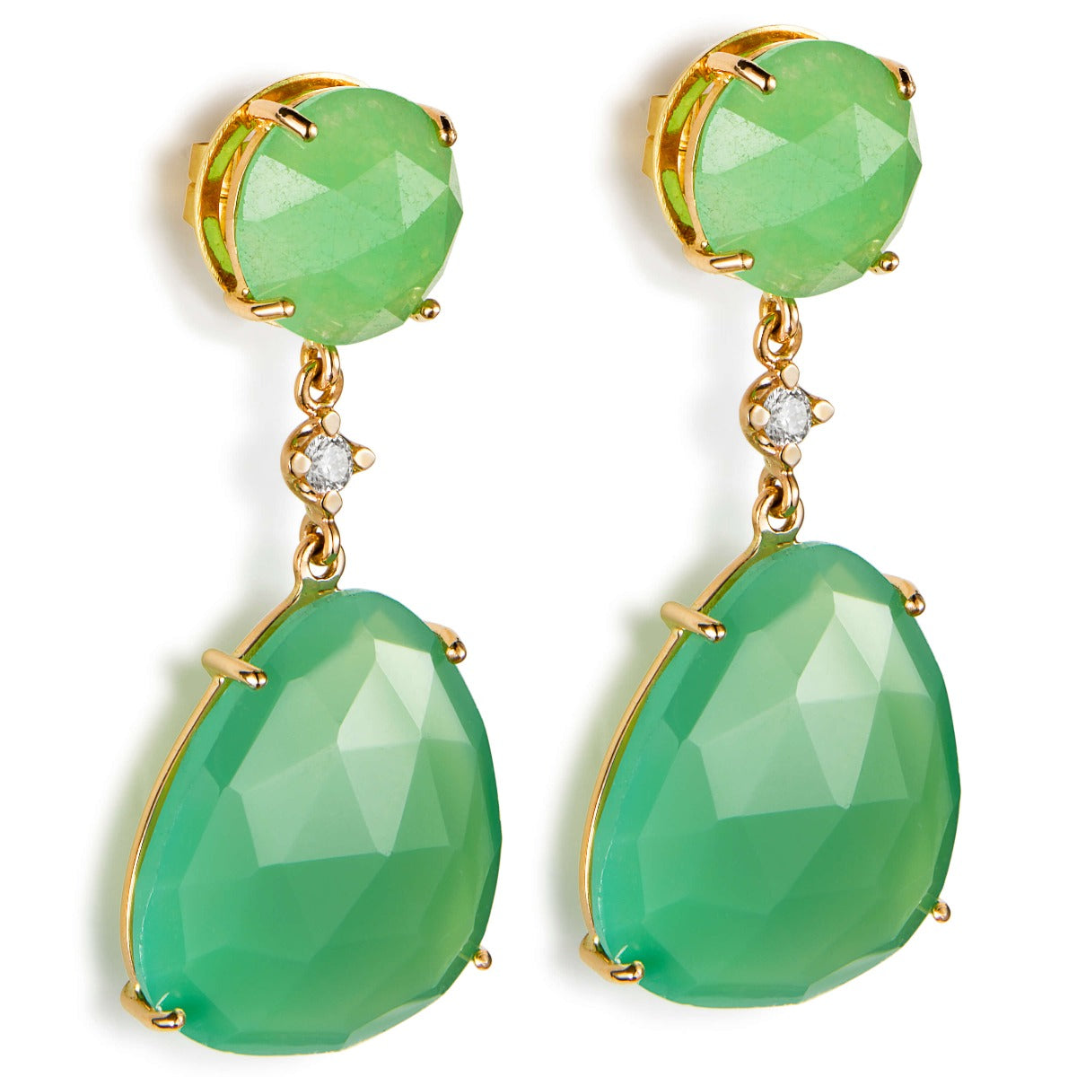 pendientes-lollipop-oro-rosa-cuarzo-verde-diamante - Ref J5279pb Chocrón Joyeros