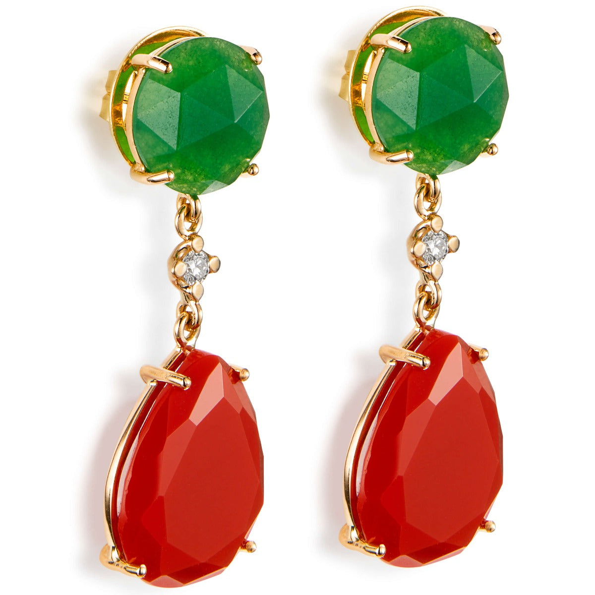 pendientes-lollipop-oro-rosa-cuarzo-verde-rojo-fresa-diamante - Ref J5298pb Chocrón Joyeros