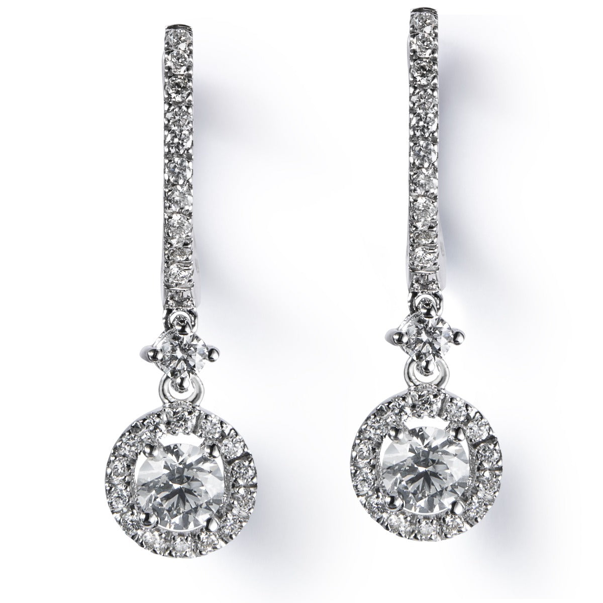 Pendientes de novia de oro blanco con diamantes talla brillante - Ref J5255PB_Chocrón Joyeros