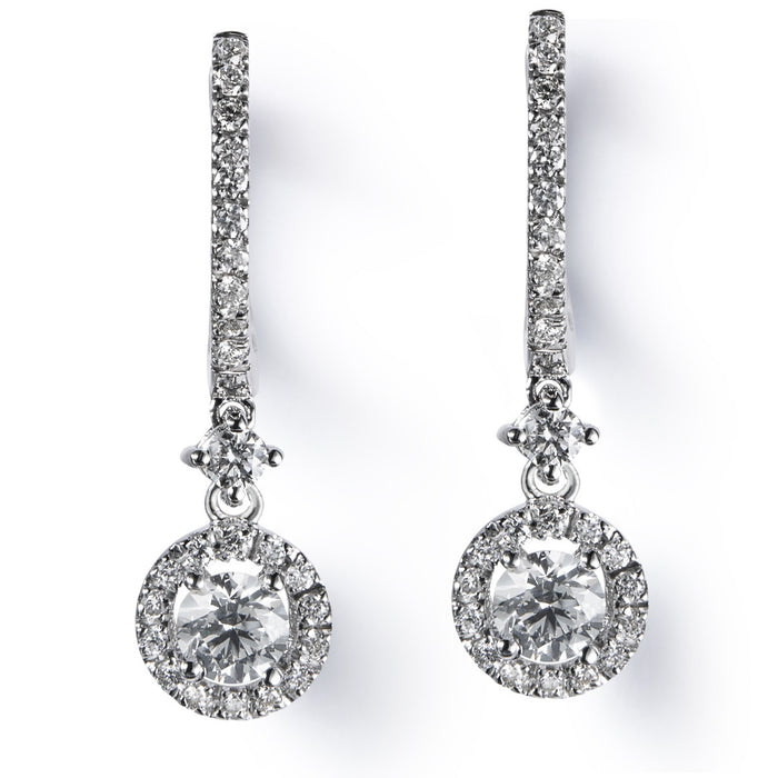 Pendientes de novia de oro blanco con diamantes talla brillante - Ref J5255PB_Chocrón Joyeros