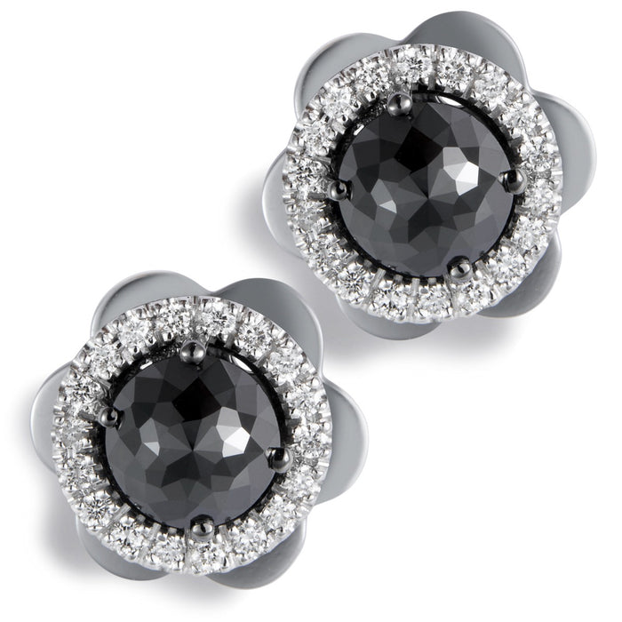 Pendientes de oro blanco con diamantes negros y orla de brillantes - Ref J5249TB_Chocrón Joyeros