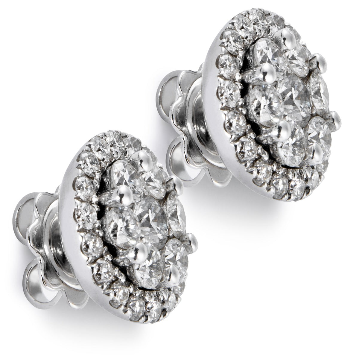 Pendientes de oro blanco con diamantes y orla de diamantes - Ref J5248TB_Chocrón Joyeros