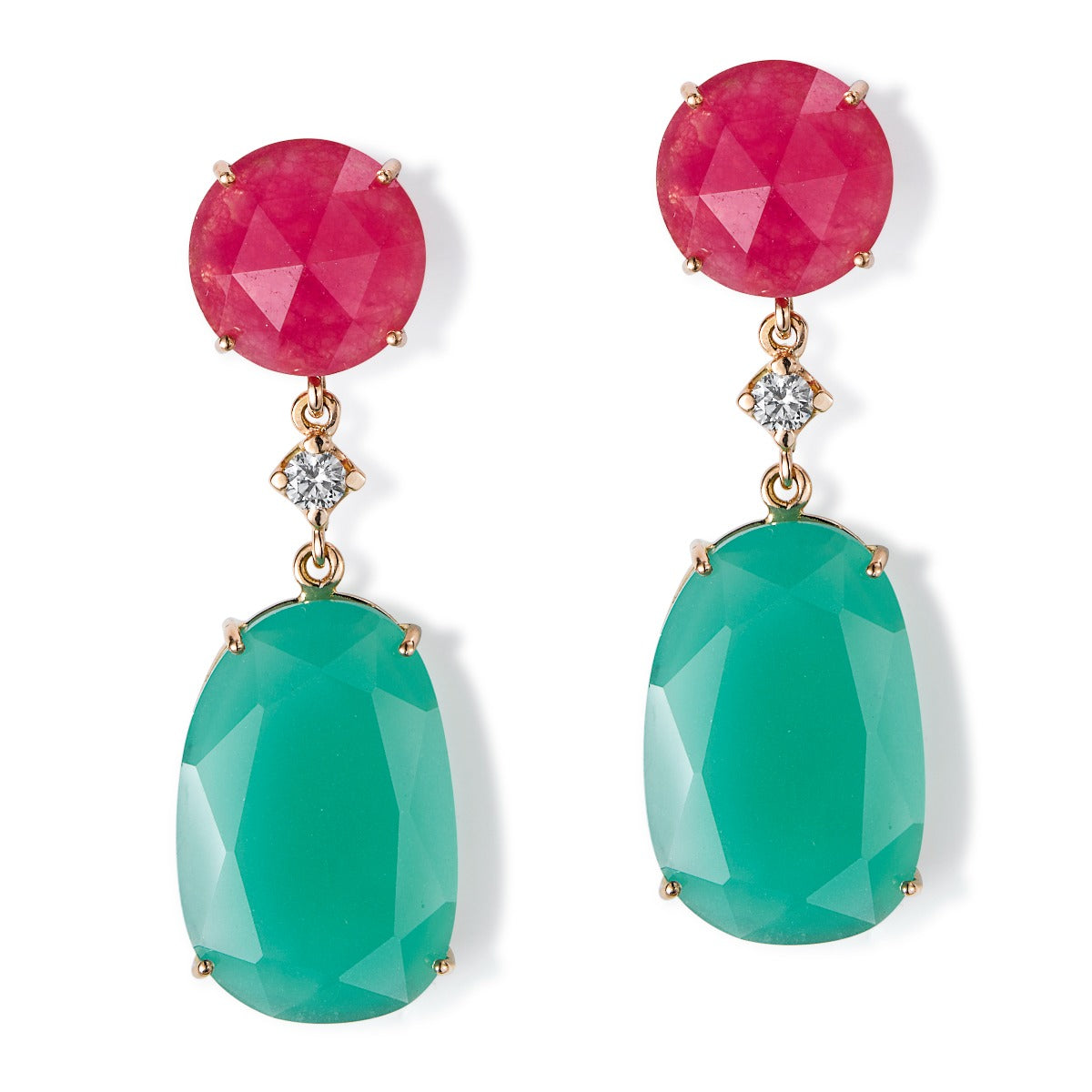 Pendientes_largos_oro_rosa_cuarzo_morado_verde_diamante_ Ref J5425PB_Chocrón Joyeros