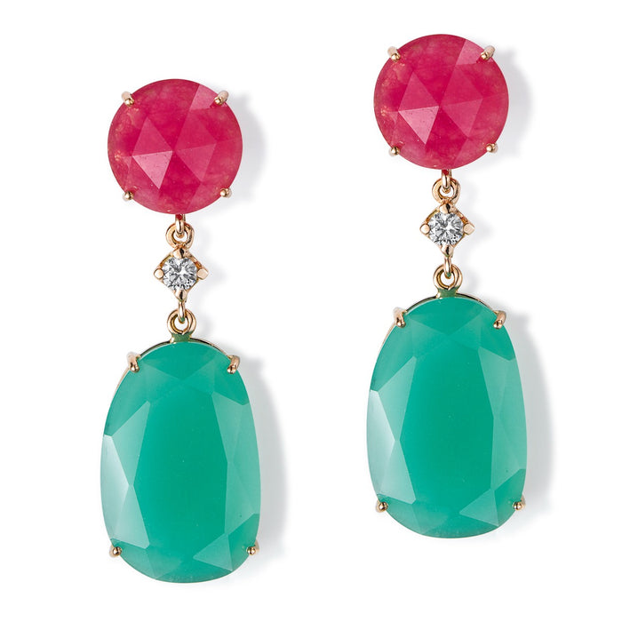 Pendientes_largos_oro_rosa_cuarzo_morado_verde_diamante_ Ref J5425PB_Chocrón Joyeros