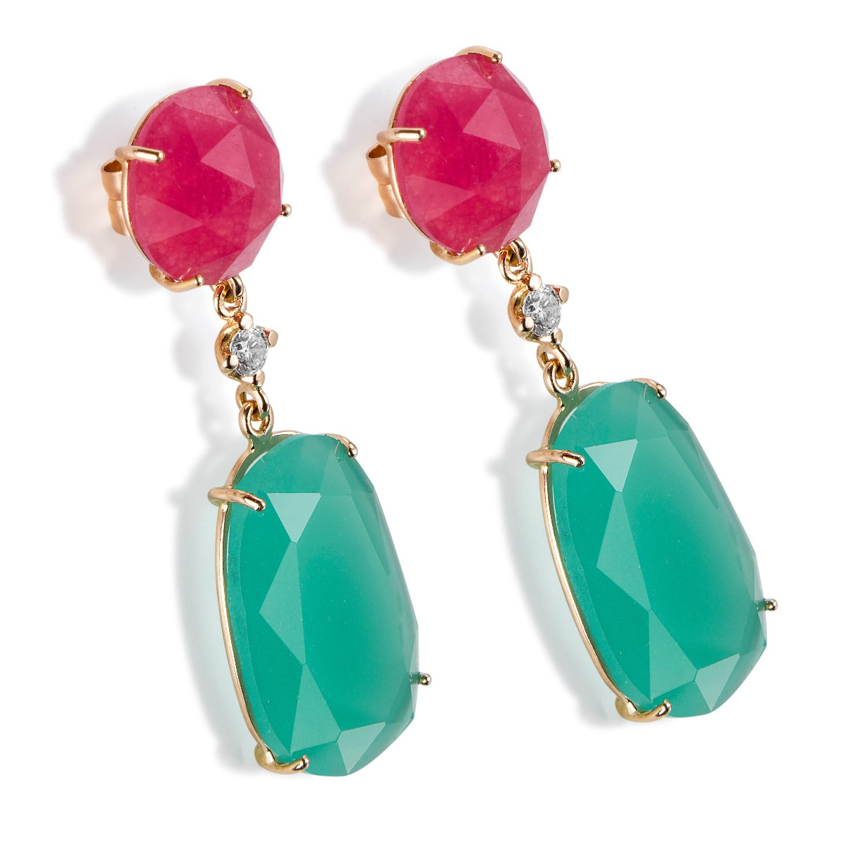 Pendientes_largos_oro_rosa_cuarzo_morado_verde_diamante_ Ref J5425PB_Chocrón Joyeros