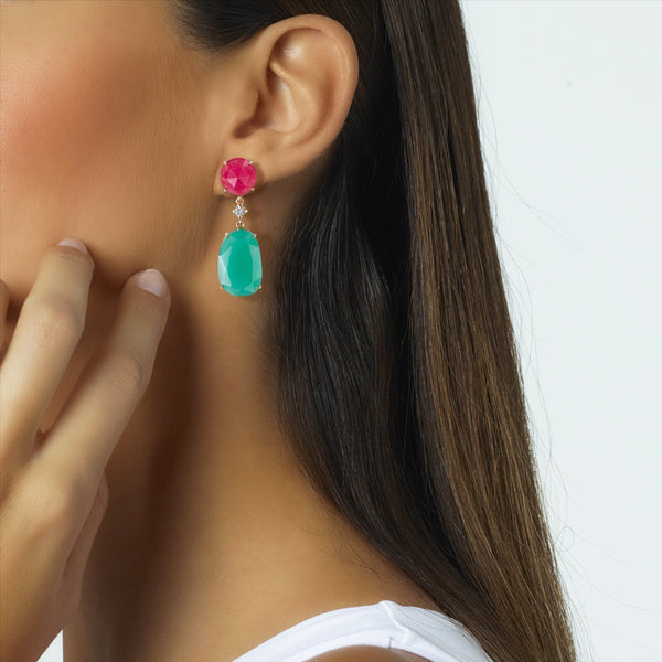 Pendientes_largos_oro_rosa_cuarzo_morado_verde_diamante_ Ref J5425PB_Chocrón Joyeros
