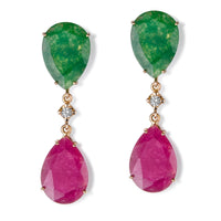 Pendientes_largos_oro_rosa_cuarzo_morado_verde_diamante_ Ref J5424PB_Chocrón Joyeros