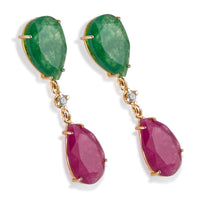 Pendientes_largos_oro_rosa_cuarzo_morado_verde_diamante_ Ref J5424PB_Chocrón Joyeros
