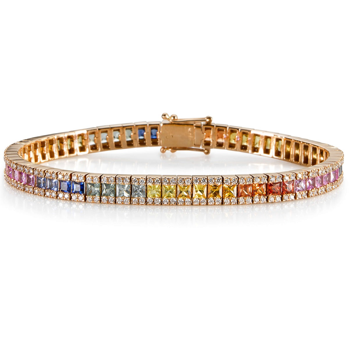 Pulsera-riviere-carrousel-oro-rosa-zafiros-colores-diamantes- Ref J5432SB_Chocrón Joyeros