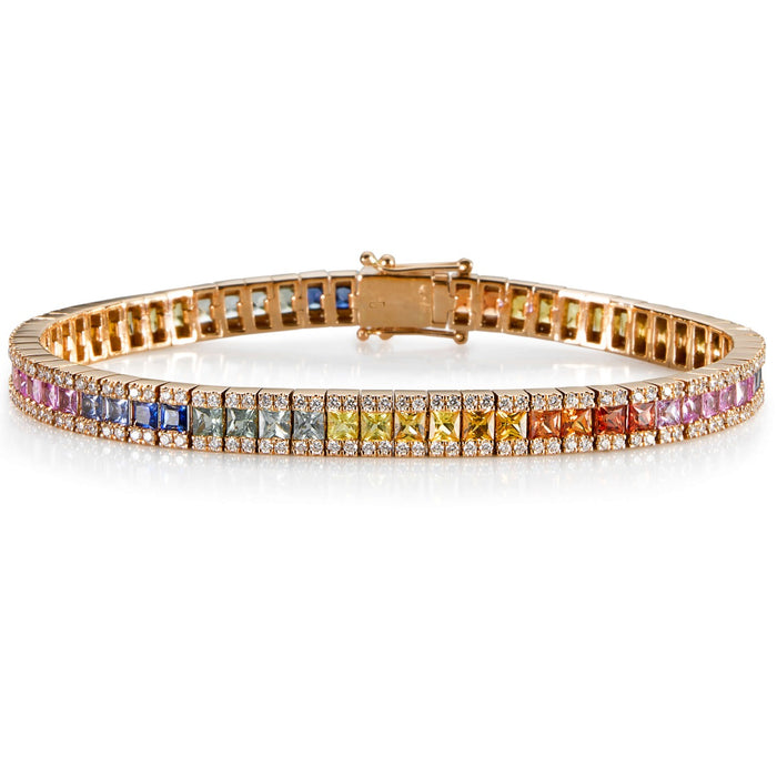 Pulsera-riviere-carrousel-oro-rosa-zafiros-colores-diamantes- Ref J5432SB_Chocrón Joyeros
