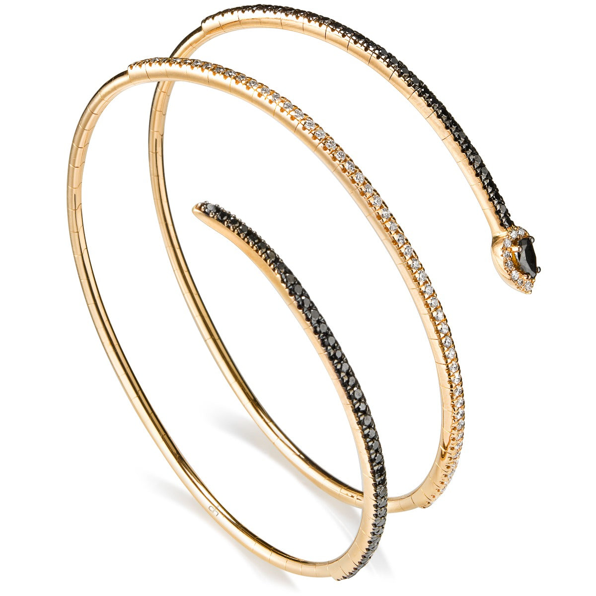 pulsera_muelle_3_vueltas_oro_rosa_diamantes_blancos_negros_vista_vertical_ref_j5790plb