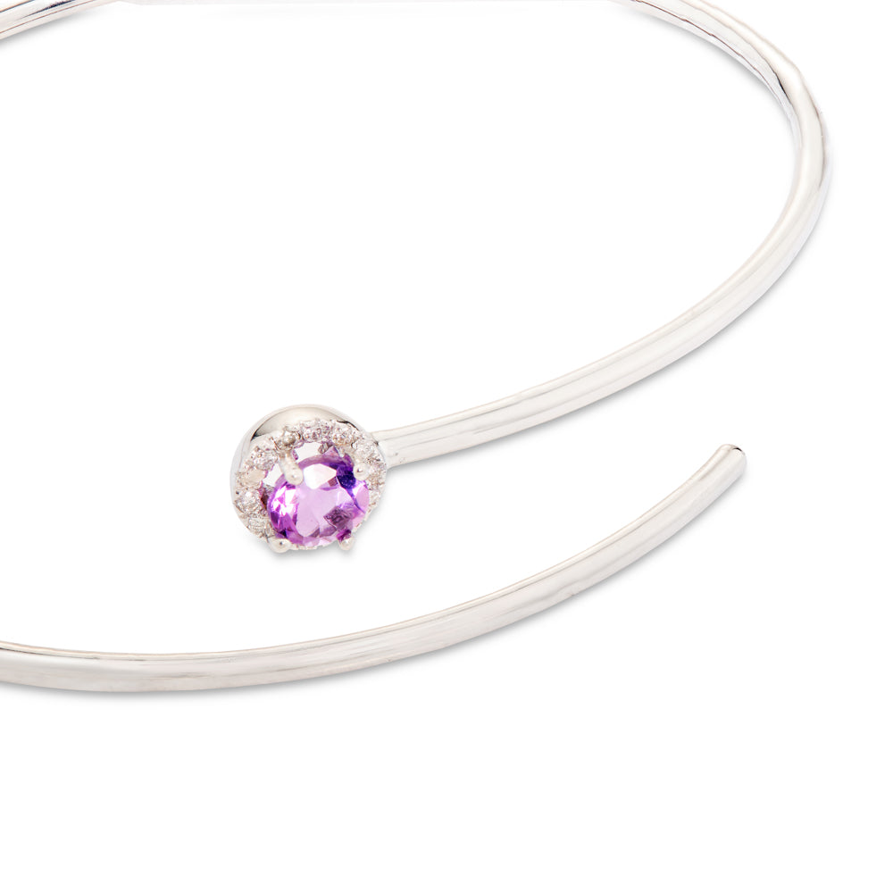 Pulsera de muelle 1 vuelta de oro blanco con diamantes y amatista