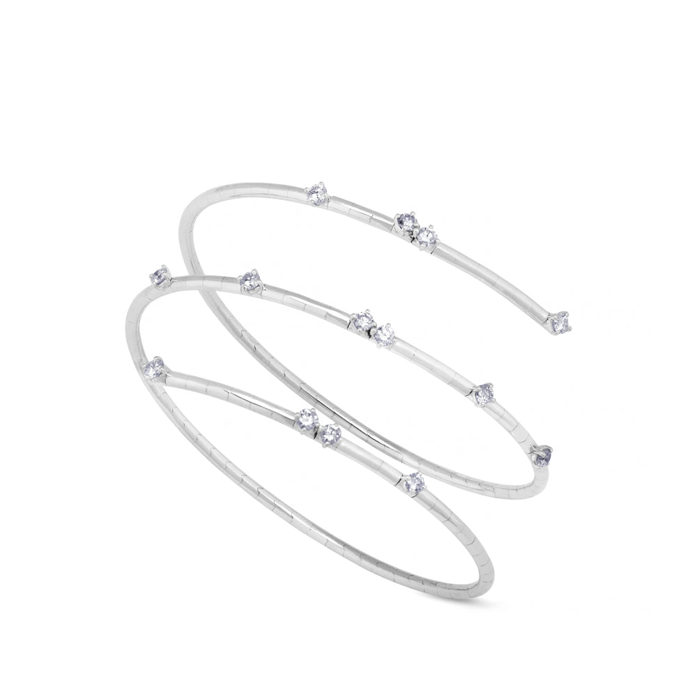 Pulsera de muelle 3 vueltas de oro blanco con diamantes en rombo