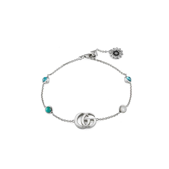 pulsera-plata-gucci-marmont-GG-nacar-topacio-azul-resina-turquesa -  Ref YBB527393001