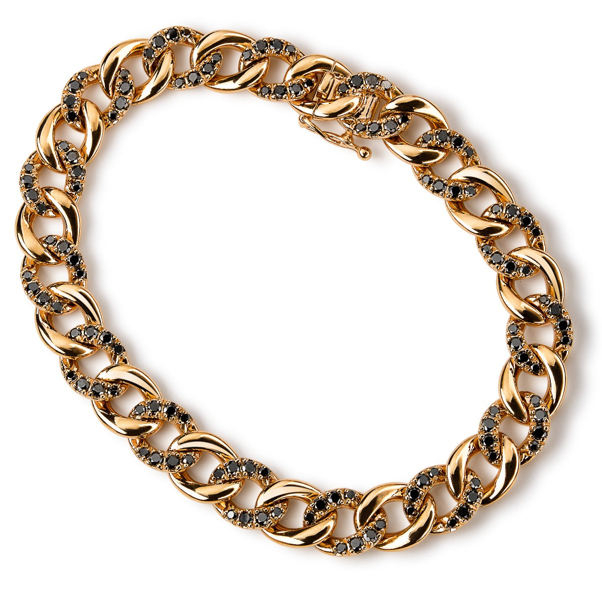 pulsera_barbada_link_oro_rosa_diamantes_negros_vista_desde_arriba_Ref J5607PLB_Chocron_Joyeros