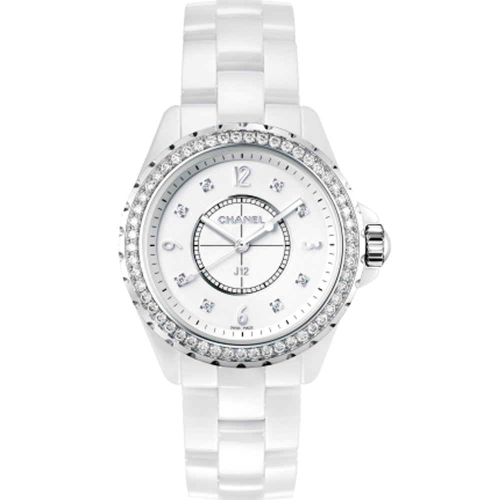 Chanel-j12-ceramica-blanca-acero-diamantes-bisel-diamantes-Ref H2572