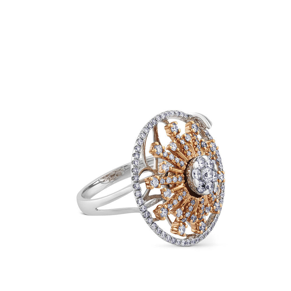 Sortija copo de nieve "Hypnose" de oro blanco y oro rosa con diamantes