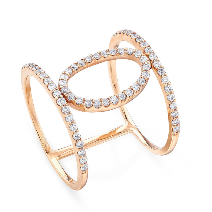 Sortija Geometric con círculo oval de oro rosa pavé de diamantes |Chocrón Joyeros