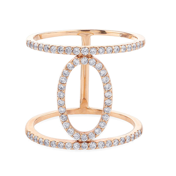 Sortija GeometriCh  con círculo ovalado de oro rosa con pavé de diamantes