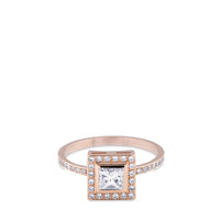 Sortija  GeometriCh cuadrada de oro rosa con princesa y pavé de diamantes