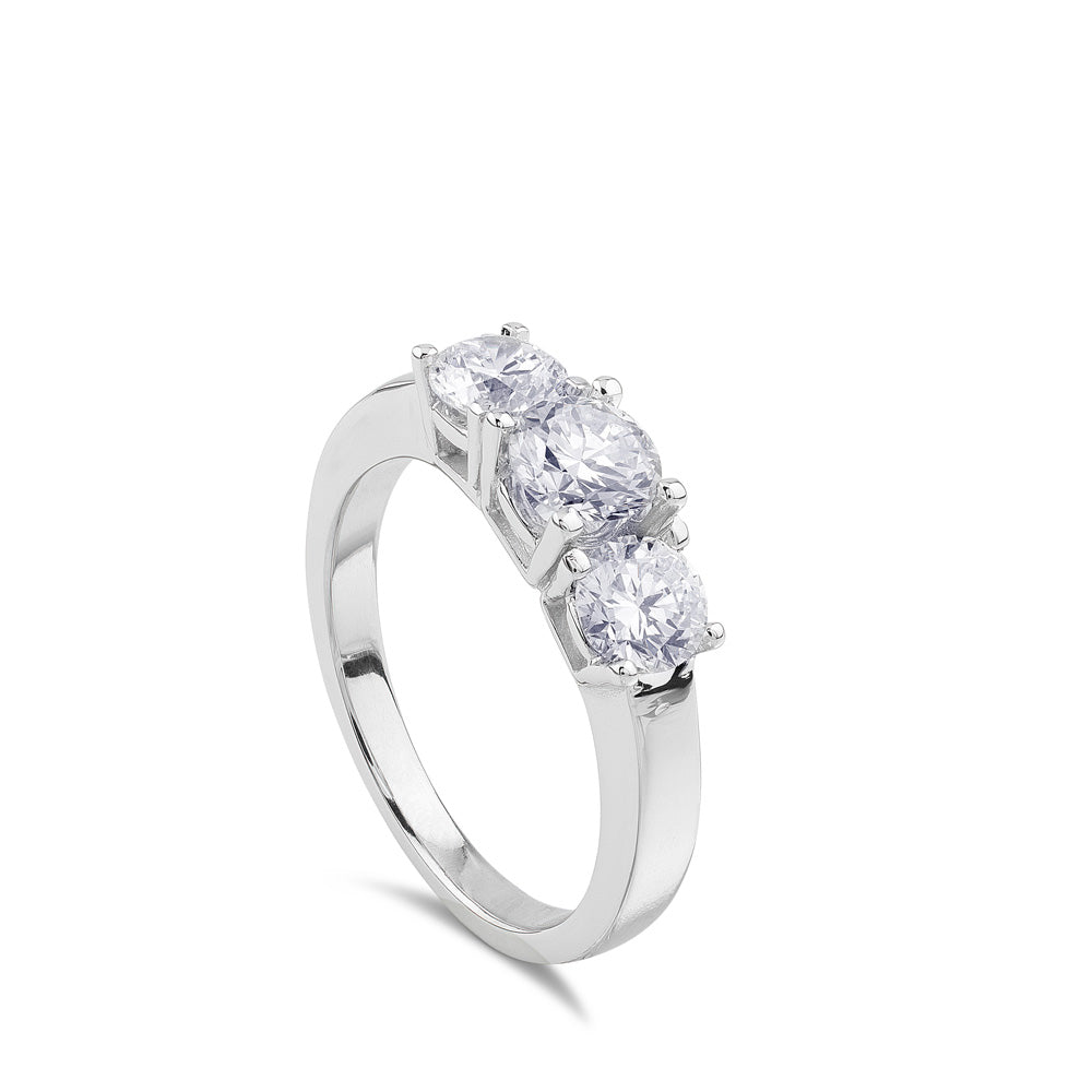 anillo de compromiso tresillo de oro blanco | chocron joyeros