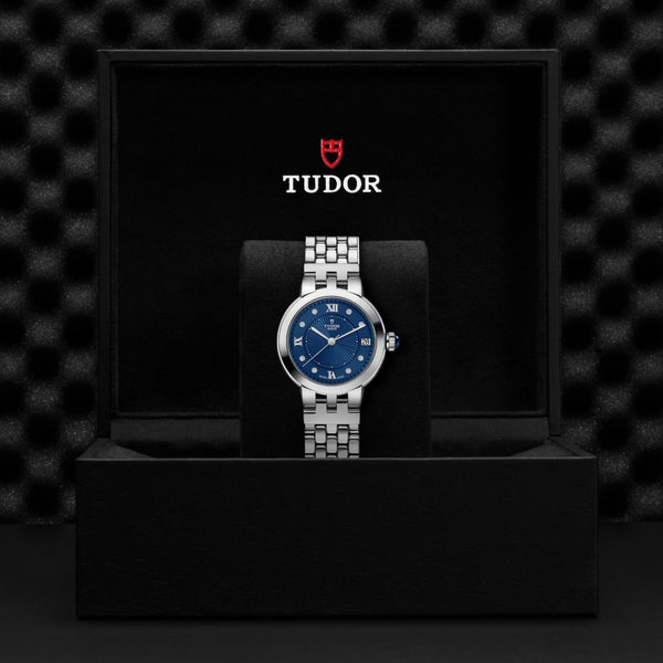 Tudor Clair de Rose esfera azul con diamantes 34mm
