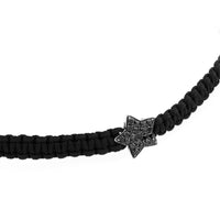Pulsera de cordón negro con estrella de oro blanco y diamantes negros