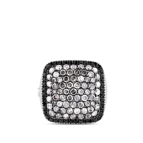Sortija de oro blanco cuadrada con diamantes ice y negros