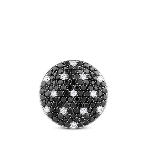 Sortija de oro blanco redonda con diamantes negros y blancos