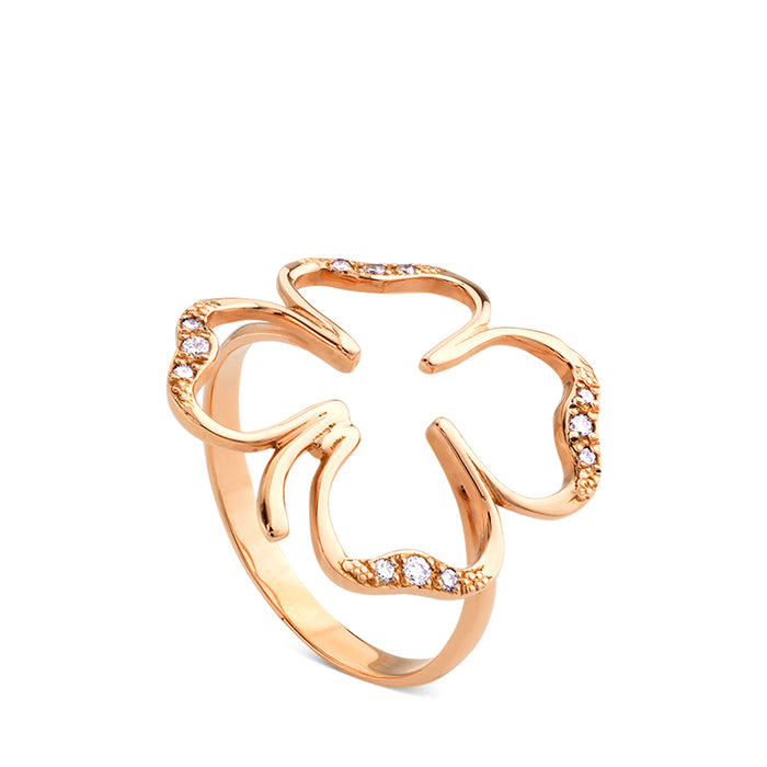 Sortija cLOVEr de oro rosa y diamantes PM
