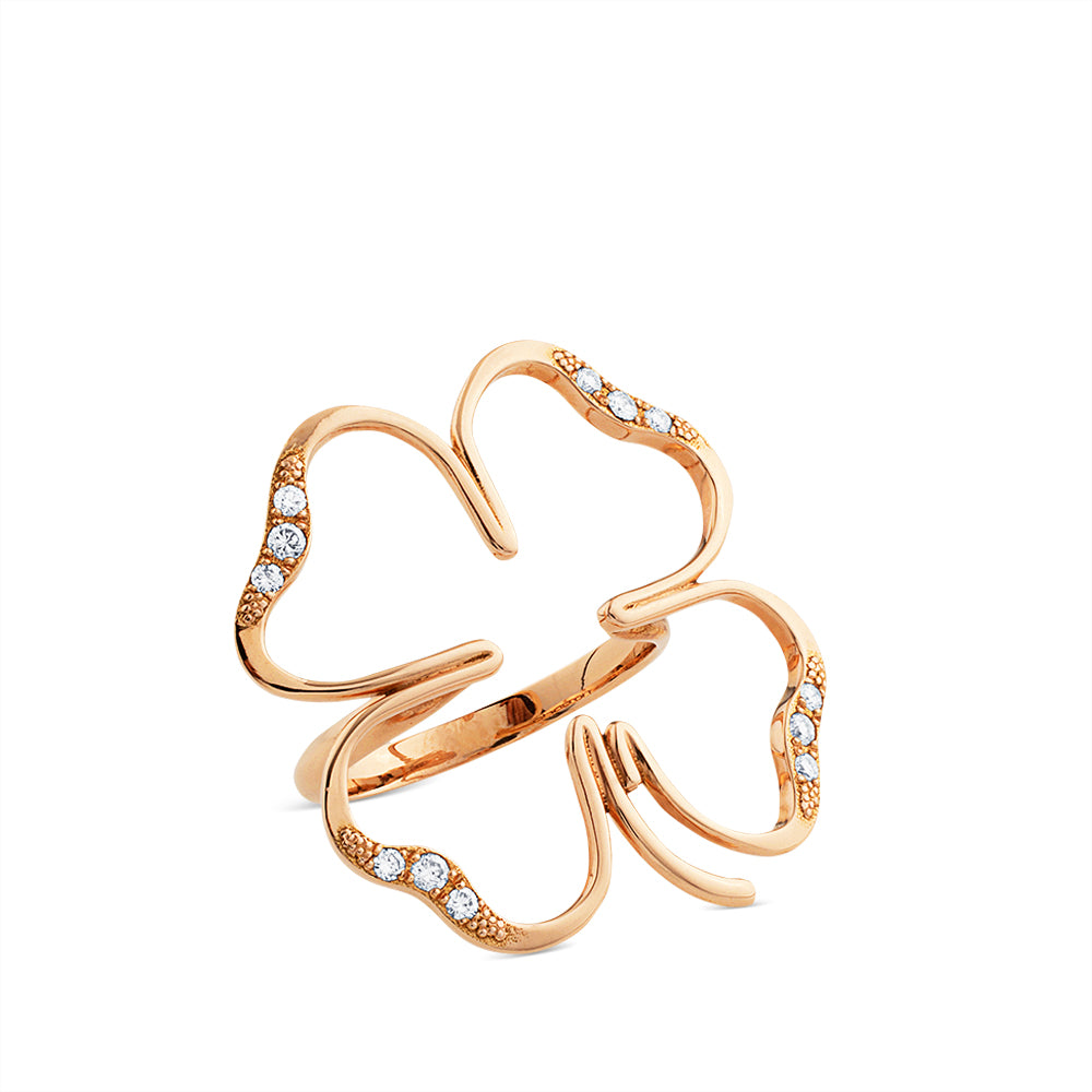 Sortija silueta cLOVEr  de oro rosa y diamantes (grande)